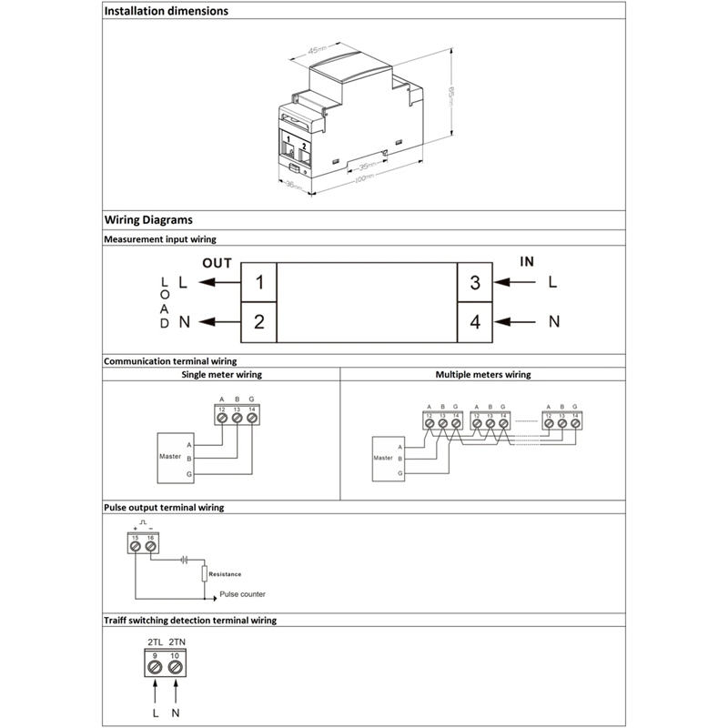 DAC2101 DIN-skinne Enkeltfaset LCD-skærm Multi-Tarif Modbus Energimåler