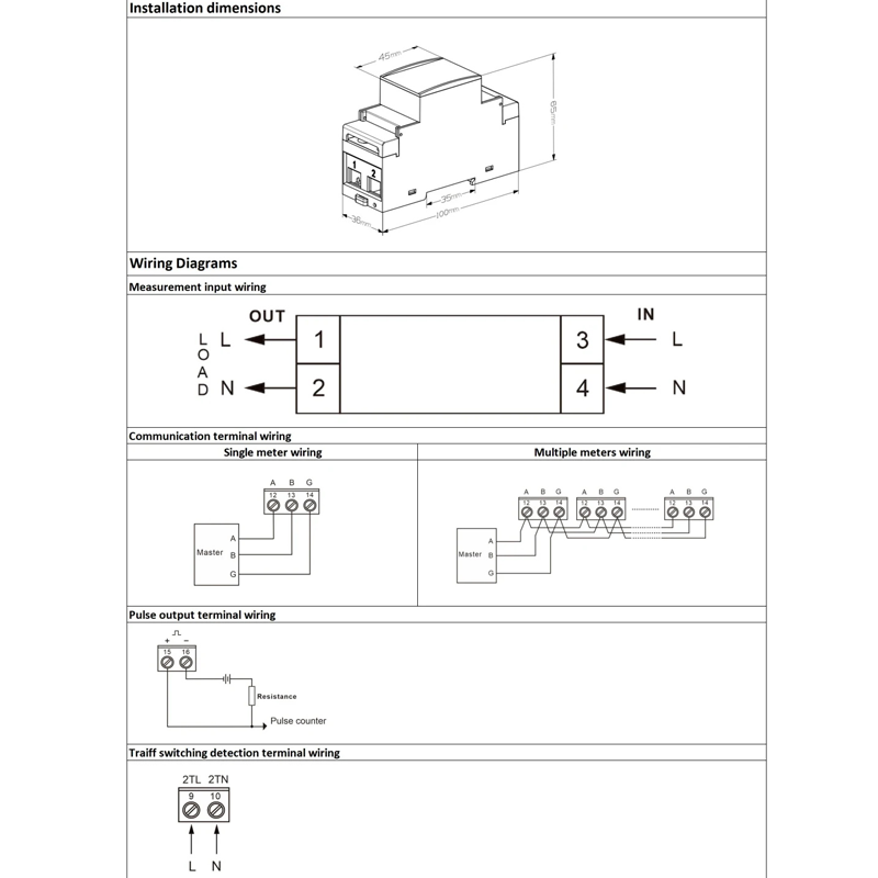 Dac2102 DIN-skinne 1-faset to-leder intelligent AC-multimeter